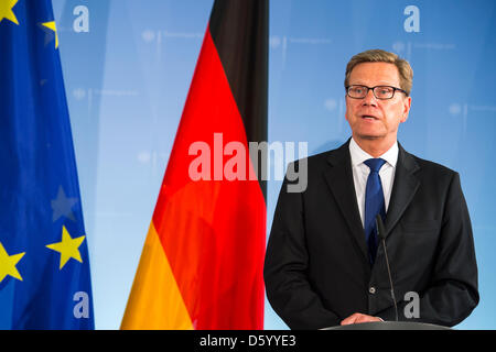 Berlino, Germania.10 aprile 2013. Incontro bilaterale tra il Ministro degli esteri tedesco Guido Westerwelle e il suo omologo indiano Salman Khurshid. Credito Credito: Gonçalo Silva/Alamy Live News. Foto Stock