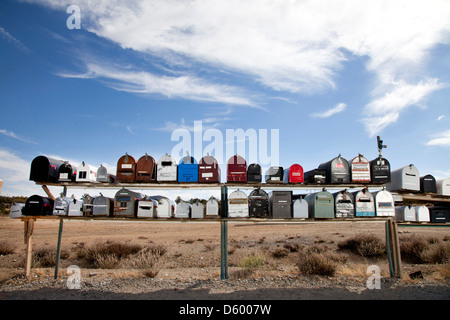 Vista frontale delle righe di cassette postali nel deserto Foto Stock