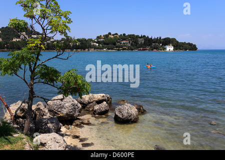 Vista di Dafnila Baia di Gouvia resort, l'isola di Corfù, Grecia, Europa Foto Stock