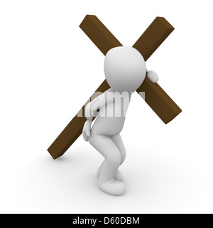 Gesù Cristo che porta la croce sulla via della crocifissione Foto Stock