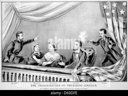 ABRAHAM LINCOLN È assassinio presso il Teatro di Ford, Washington, il 15 aprile 1865 mostrato in una stampa dal corriere & Ives Foto Stock