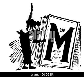 Questa immagine del 1878 presenta una silhouette di un gatto, probabilmente una rappresentazione del soggetto della storia. L'immagine potrebbe essere stata usata in un libro per bambini o in un racconto illustrato, raffigurando il gatto come figura centrale nella narrazione. Foto Stock