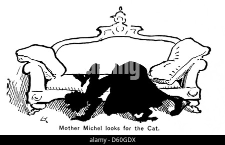 Questa illustrazione del 1878 tratta dalla storia di un gatto presenta la silhouette di un gatto. Probabilmente simboleggia un momento o un tema della storia, concentrandosi sulla semplicità e l'eleganza della forma del gatto. Foto Stock