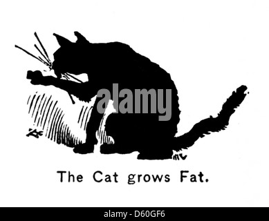 Un'illustrazione del 1878 di "la storia di un gatto", con la silhouette di un gatto, probabilmente da una favola o da una storia per bambini, che cattura l'essenza della figura felina in contrasto bianco e nero. Foto Stock