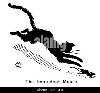 Un'illustrazione del 1878 di una silhouette di gatto, raffigurante il profilo elegante di un gatto in una forma minimalista ma espressiva, probabilmente rappresentando una narrazione dal punto di vista di un gatto. Foto Stock