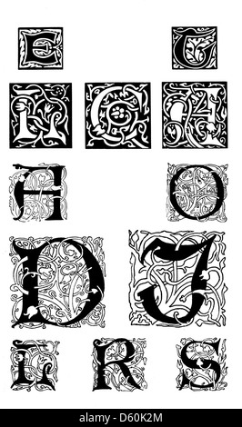 Un'illustrazione tratta dal catalogo 1897 dei macchinari per la stampa, che mostra tappi a goccia e bordi decorativi utilizzati nella tipografia. L'immagine evidenzia gli elementi di design comuni nell'industria della stampa del tardo XIX secolo. Foto Stock