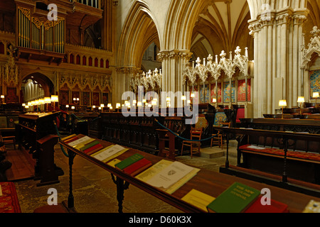 Il Cudiero (coro), Cattedrale di Wells Somerset, Inghilterra Foto Stock