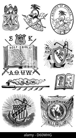 Questa immagine proviene da un catalogo del 1897 che mostra vari esemplari di tipo, bordi, ornamenti, righelli in ottone e tagli. Include anche una gamma di macchinari e materiali di stampa utilizzati nell'industria della stampa di fine XIX secolo, fornendo una visione dettagliata delle attrezzature di stampa storiche. Foto Stock