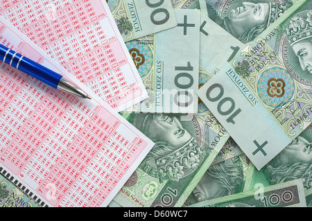 Lotto ticket in valuta polacca Foto Stock