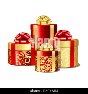 Rosso e oro confezioni regalo Foto Stock