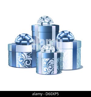 Argento e blu confezioni regalo. Foto Stock