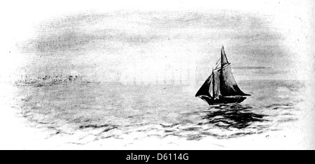 Questa illustrazione del 1906 tratta da "A Little Book of Home and Country Verse" ritrae una barca sull'oceano, simboleggiando il legame tra casa e natura. L'immagine evoca un senso di calma e tranquillità. Foto Stock