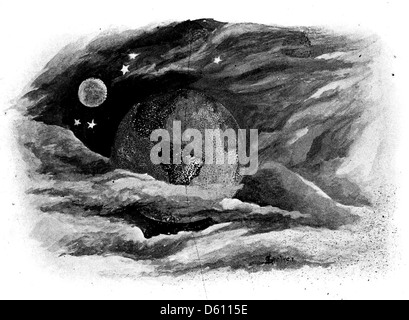 Un'illustrazione tratta da "A Little Book of Home and Country Verse" (1906), con la terra, la luna e le stelle, che riflette i temi rurali e naturali della raccolta di poesie. Foto Stock