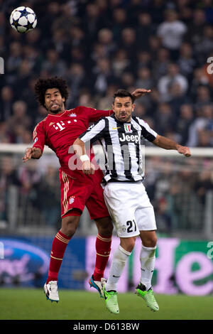 Torino, Italia. Il 10 aprile 2013. Bonfim Dante (Bayern), Fabio Quagliarella (Juventus), 10 aprile 2013 - Calcio : UEFA Champions League quarti di finale 2 gamba match tra Juventus 0-2 Bayern Munchen a Juventus Stadium di Torino, Italia. (Foto di Maurizio Borsari/AFLO/Alamy Live News) Foto Stock