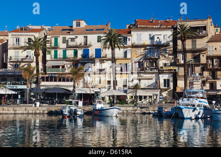 Francia, Corsica, la Balagne, Calvi, Port de Plaissance, yacht harbour, alba Foto Stock