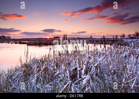 Drammatico tramonto sul lago ghiacciato Foto Stock