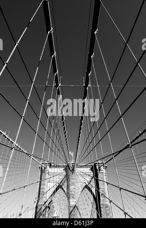 Il Ponte di Brooklyn e la parte inferiore di Manhattan, New York New York, Stati Uniti d'America immagine presa dal suolo pubblico Foto Stock