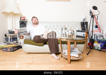 Guy Garvey dalla band inglese il gomito fotografato nella sua casa di Manchester in Inghilterra. Foto Stock