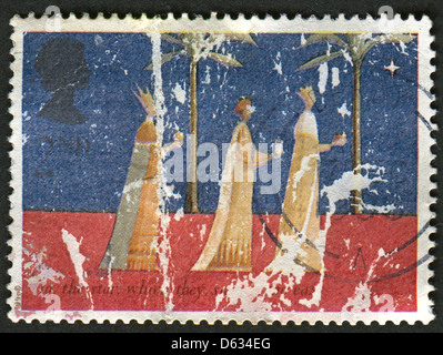 Regno Unito - circa 1996: un timbro stampato nel Regno Unito mostra immagine dei Magi, anche denominato (tre) Saggi, (tre) re o re da est, circa del 1996. Foto Stock