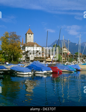 Spiez sul Lago di Thun (Thunersee), Oberland bernese, Svizzera Foto Stock