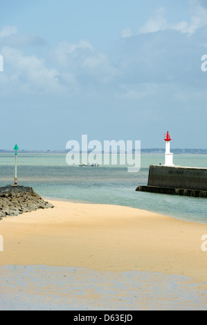 Paesaggio con spiaggia da Boyard-ville con il Fort Boyard in mare Foto Stock