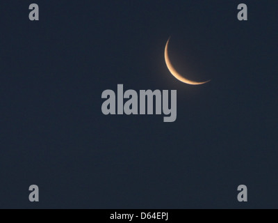 Una fotografia dell'ultimo quarto di luna crescente, che mostra la fase lunare in cui metà della luna è illuminata. Questa fase si verifica quando la luna passa dalla ceretta all'abbassamento. Foto Stock