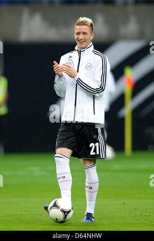 Marco Reus della Germania è raffigurato durante la partita di calcio tra Germania e Israele presso lo stadio centrale di Lipsia, in Germania, il 31 maggio 2012. Foto: Revierfoto Foto Stock