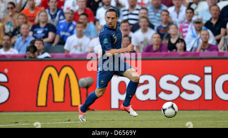 In Francia la Franck Ribery durante UEFA EURO 2012 GRUPPO D partita di calcio Francia vs Inghilterra al Donbass Arena a Donetsk, Ucraina, 11 giugno 2012. Foto: Thomas Eisenhuth dpa (si prega di fare riferimento ai capitoli 7 e 8 del http://dpaq.de/Ziovh per UEFA EURO 2012 Termini e Condizioni) Foto Stock