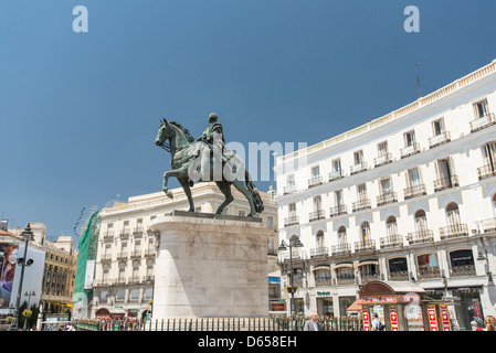 Carlo III di Puerta del Sol di Madrid Foto Stock