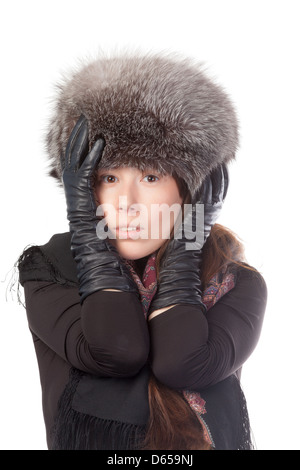 Vivace donna in abito invernale Foto Stock