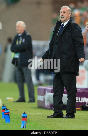 Spagna il capo allenatore Vicente del Bosque durante UEFA EURO 2012 gruppo C partita di calcio Spagna vs Italia a Arena Danzica Danzica, Polonia, 14 giugno 2012. Foto: Jens Wolf dpa (si prega di fare riferimento ai capitoli 7 e 8 del http://dpaq.de/Ziovh per UEFA EURO 2012 Termini e Condizioni) Foto Stock