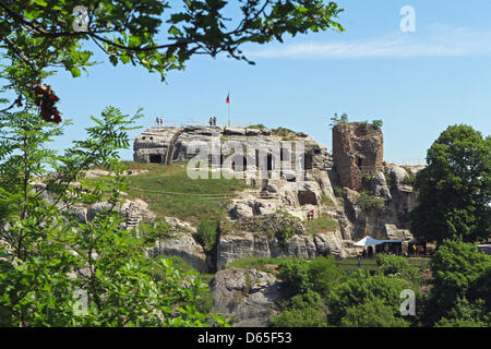 Il castello di Regenstein, un popolare sito turistico in Germania, è raffigurato nei pressi di Blankenburg, Germania, 26 maggio 2012. Il patrimonio rimane protetta del castello, che sono documentati per la prima volta nel 1169, è stata la sede di conteggi di Regenstein fra il 12. e 15. secolo.. Foto: Matthias Bein Foto Stock