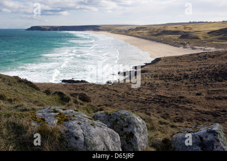 Tolsta beach sull'isola di Lewis Ebridi Esterne della Scozia UK Foto Stock