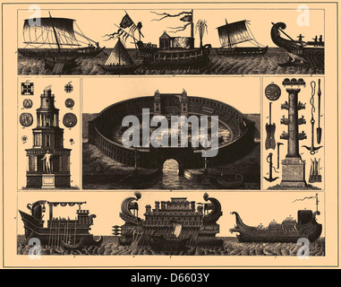 Questa immagine mostra un'illustrazione della costruzione navale del dizionario enciclopedico Brockhaus ed Efron, che mostra la storia e l'evoluzione della costruzione navale in Russia. L'opera fa parte di una fonte di riferimento completa del XIX secolo. Foto Stock