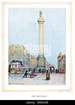 Questa immagine è tratta da "A Wanderer in London" (1906), un'esplorazione letteraria e fotografica della città di Londra. La fotografia mostra le scene di Londra, tra cui strutture iconiche come il Monumento, un punto di riferimento che commemora il grande incendio del 1666. Foto Stock