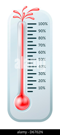 Illustrazione di un termometro con l'alcool rosso lo scoppio attraverso la parte superiore. Foto Stock