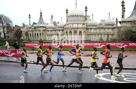 Brighton Regno Unito 14 aprile 2013 - Inizio ritmo setter passare il Royal Pavilion in questo anni maratona di Brighton Foto Stock