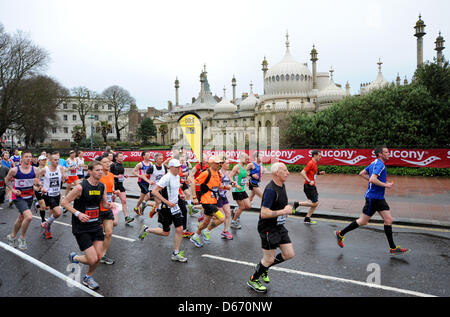 Brighton Regno Unito 14 aprile 2013 - Inizio ritmo setter passare il Royal Pavilion in questo anni maratona di Brighton Foto Stock