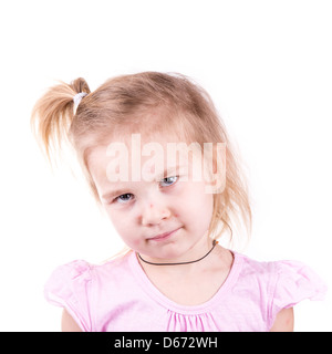 Malati bambina con la varicella isolato su bianco Foto Stock