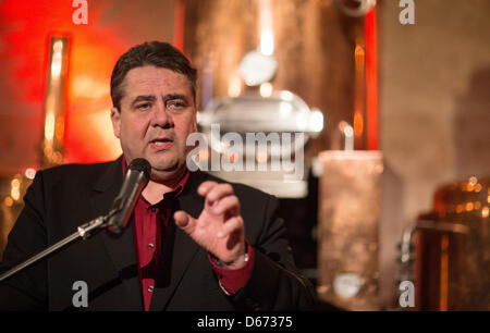 Presidente della SPD Sigmar Gabriel parla al Vorwaerts premere sera a Augsburg, Germania, 13 aprile 2013. Un partito federale conferenza del DOCUP si svolgerà il 14 aprile 2013. Foto: Annibale/dpa Foto Stock