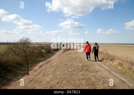 Un paio di passeggiate lungo i diavoli Dyke, un antico vi secolo anglosassone di terrapieno, Cambridgeshire, Regno Unito Foto Stock