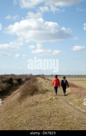 Un paio di passeggiate lungo i diavoli Dyke, un antico vi secolo anglosassone di terrapieno, Cambridgeshire, Regno Unito Foto Stock