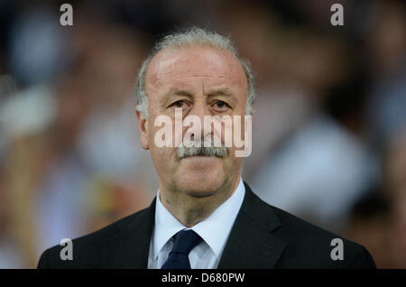 Spagna il capo allenatore Vicente del Bosque la UEFA EURO 2012 finale di partita di calcio Spagna vs. Italia presso lo Stadio Olimpico di Kiev, in Ucraina, 01 luglio 2012. Foto: Andreas Gebert dpa (si prega di fare riferimento ai capitoli 7 e 8 del http://dpaq.de/Ziovh per UEFA EURO 2012 Termini & Condizioni) +++(c) dpa - Bildfunk+++ Foto Stock