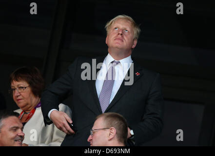 London Mayor Boris Johnson visto sullo stand durante la cerimonia di apertura del London 2012 Giochi Olimpici di Londra, Gran Bretagna, 27. Luglio 2012. Foto: Christian Charisius dpa Foto Stock