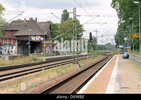 Vista della stazione ferroviaria in Groß Kreutz (Germania), 30 luglio 2012. Foto: Nestor Bachmann Foto Stock