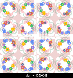 Fiori, foglie e amore uccelli modello senza giunture Foto Stock