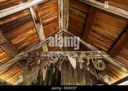 Negozio di fabbro per Scorpion Ranch sulla isola di Santa Cruz, ora parte della storica presentano, Channel Islands National Park, California Foto Stock