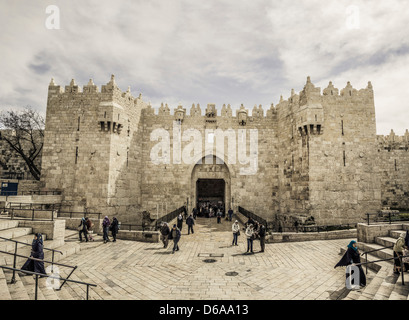 Porta di Damasco a Gerusalemme Foto Stock