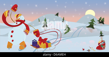 Uomo di neve in sciarpa rossa banner Foto Stock