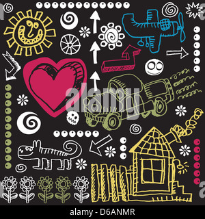 Crazy doodle set, disegnati a mano gli elementi di design Foto Stock